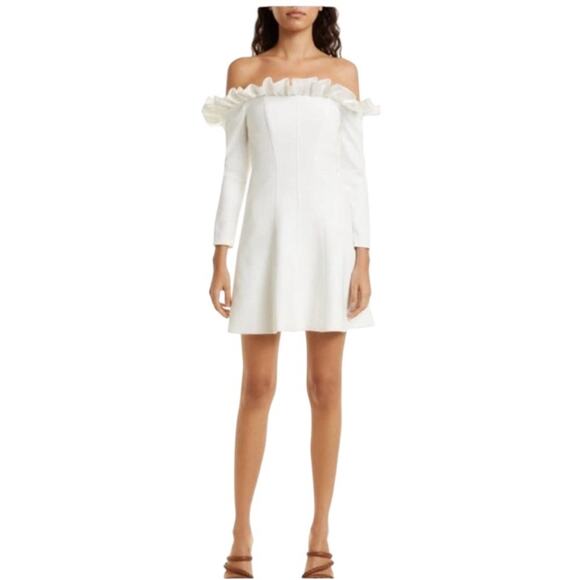 Cinq A Sept Tamra Off Shoulder Long Sleeve Mini Ivory Dress – Sz 6 - Picture 1 of 12